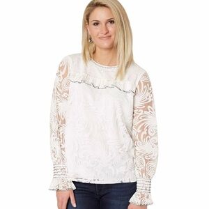 BKE‎ Boutique Black & White Lace Ruffle Beaded Whimsigoth Fairy Top